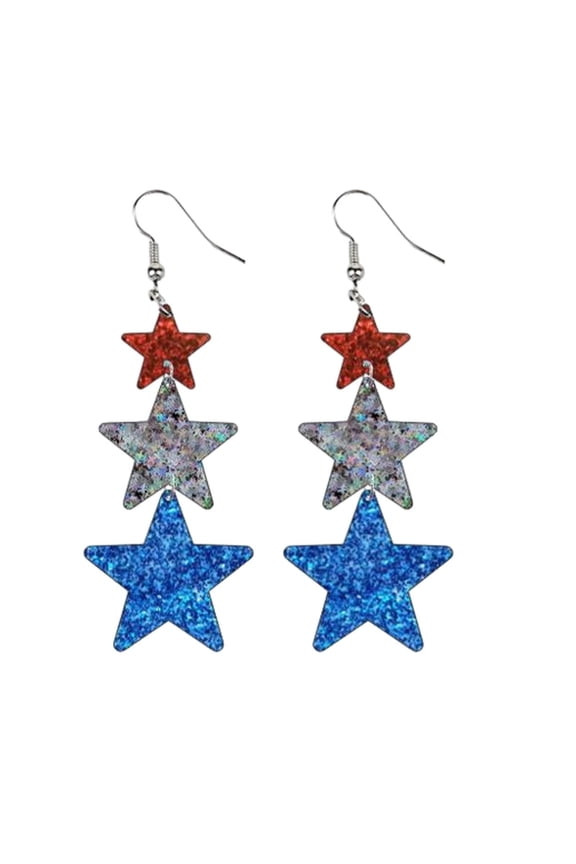 A 2 Pc Independence Day Flag Dangle Earrings 0.94X3.14In For Women 4Th Of July Party Jewelry Accessory For Memorial Day Patriotic Holiday Celebration