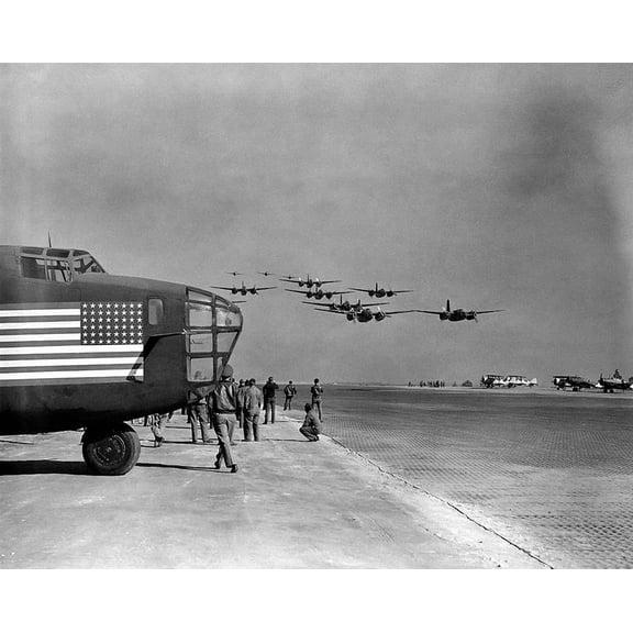 A-20 Havoc Fly-By with B-24 in Pacific WWII - 20x30 Inch Glossy Laminated Aviation Poster - Stunning Detail and Bold Colors