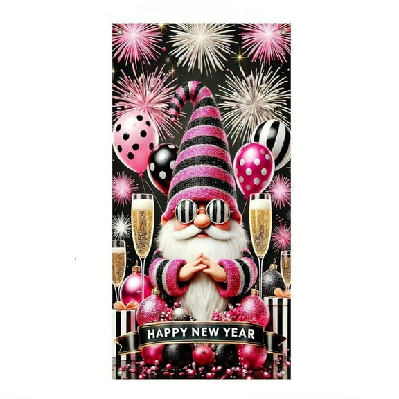 A 2026 Happy New Year Printed Door Curtain Banner For Year Eve Party Decoration 35X71 Inch