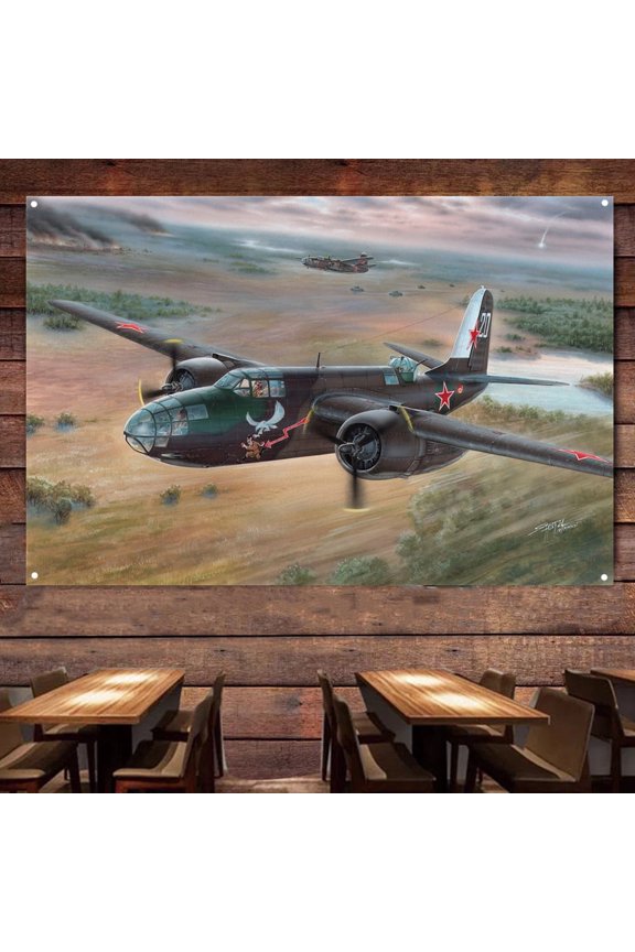 A-20B C Boston with UTK-1 Turret Fighter Plane Poster Wall Hanging Flag - 38" x 57" Air Force Art Banner For Military Buffs - Home Wall Decoration Painting - Best Gift for Army Fans