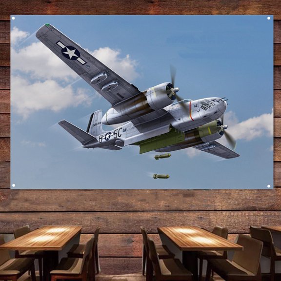 A-26B-15 Invader Fighter Plane Poster Wall Hanging Flag - 38" x 57" Air Force Art Banner For Military Buffs - Home Wall Decoration Painting - Best Gift for Army Fans