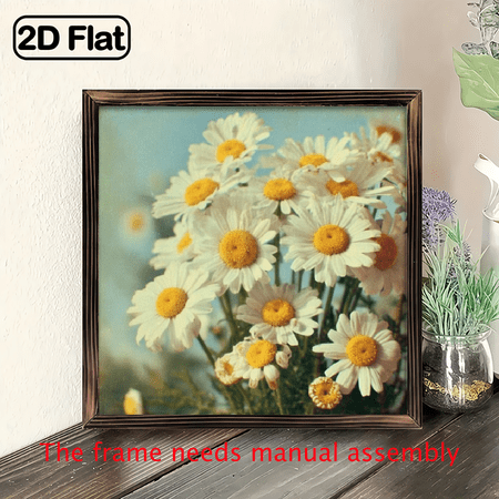 A 2D Wall Decoration Featuring a Vintage Daisy Design in an 8X8 Inch Wooden Frame, Perfect for Enhancing The Decor of Your Home, Caf.