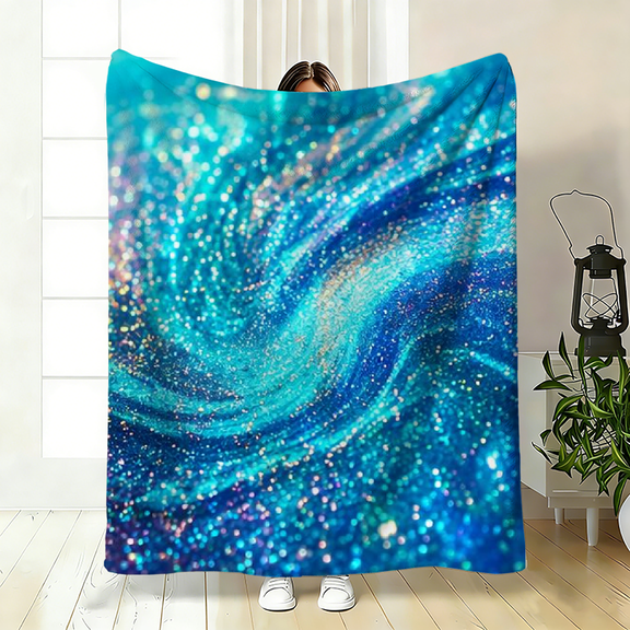 A 2D flat flannel blanket with blue sequin patterns, warm, soft and light, available in 30×40 inches, 40×50 inches and 50×60 inches.