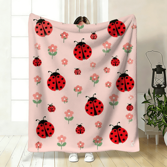 A 2D flat flannel blanket with ladybug patterns, warm, soft and light, available in 30×40 inches, 40×50 inches and 50×60 inches.