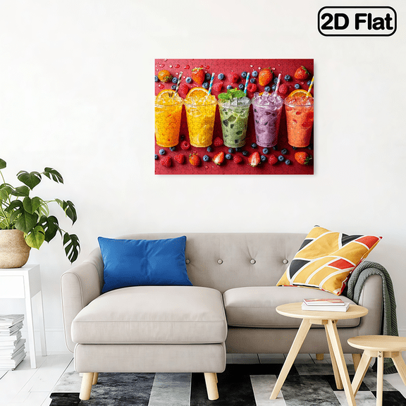 A 2D flat horizontal "Colorful Fruit Drinks" 500 - piece puzzle. USA 250th Anniversary. Size: 20.4×14.9 inches.