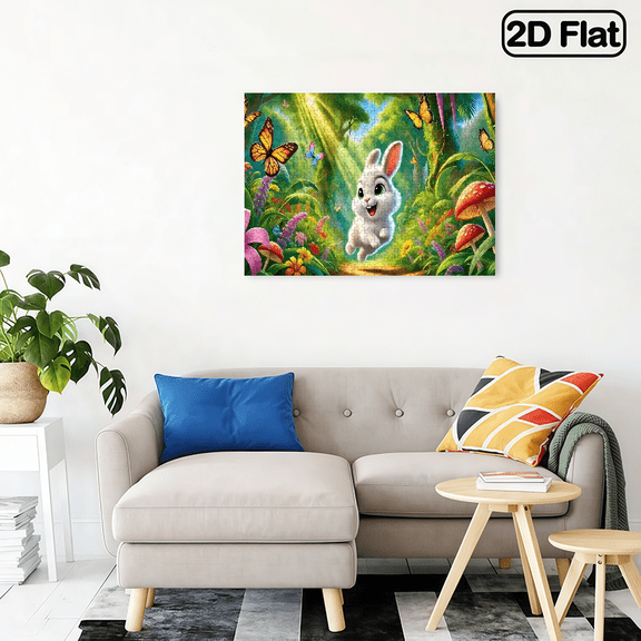 A 2D flat horizontal "Cute Rabbit in Jungle" 500 - piece puzzle. The size is 20.4 * 14.9 inches.