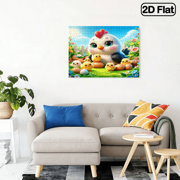 A 2D flat horizontal "Hen with Chicks" 500 - piece puzzle. USA 250th Anniversary. Size: 20.4×14.9 inches.