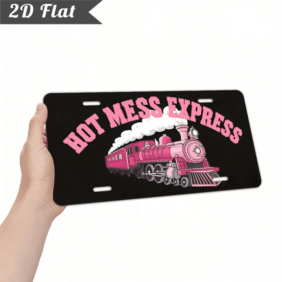 A 2D flat rectangular aluminum decorative sign, themed "HOT MESS EXPRESS" for home Decorative Signs & Plaques. Size is 12 * 6 inches.