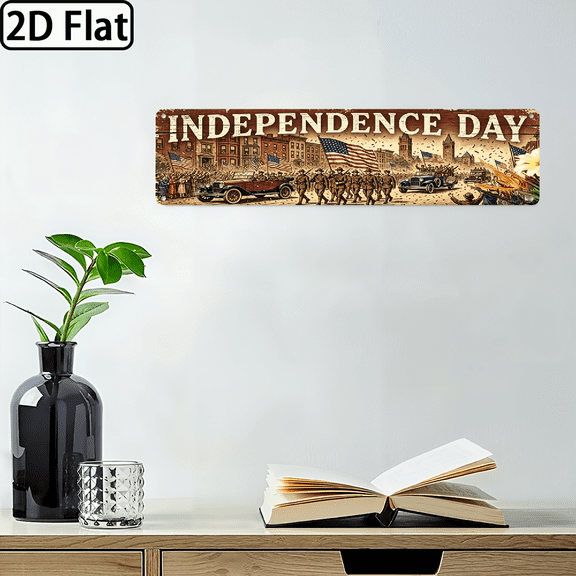 A 2D flat rectangular aluminum sign for home decorative signs & plaques, 16 * 4 inches, themed "Independence Day".