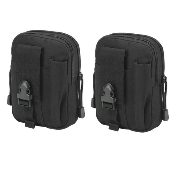 A 2Pcs Black Military Tactical Waist Bag Molle Pouch Belt Pack For Outdoor Sports Phone Holder 6X5Inch
