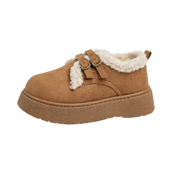 A-34 Brown Ladies Winter Casual Snow Boots Round Toe Thick Sole Slip On Warm Outdoor Shoes For Women