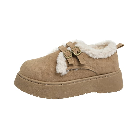 A-34 Khaki Ladies Winter Snow Boots Round Toe Thick Sole Slip On Warm Casual Outdoor Shoes For Women