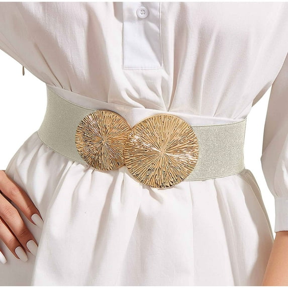 A-415 Gold Women'S Fashion Casual Solid Color Metal Buckle High Elasticity Cummerbund Belts Alloy