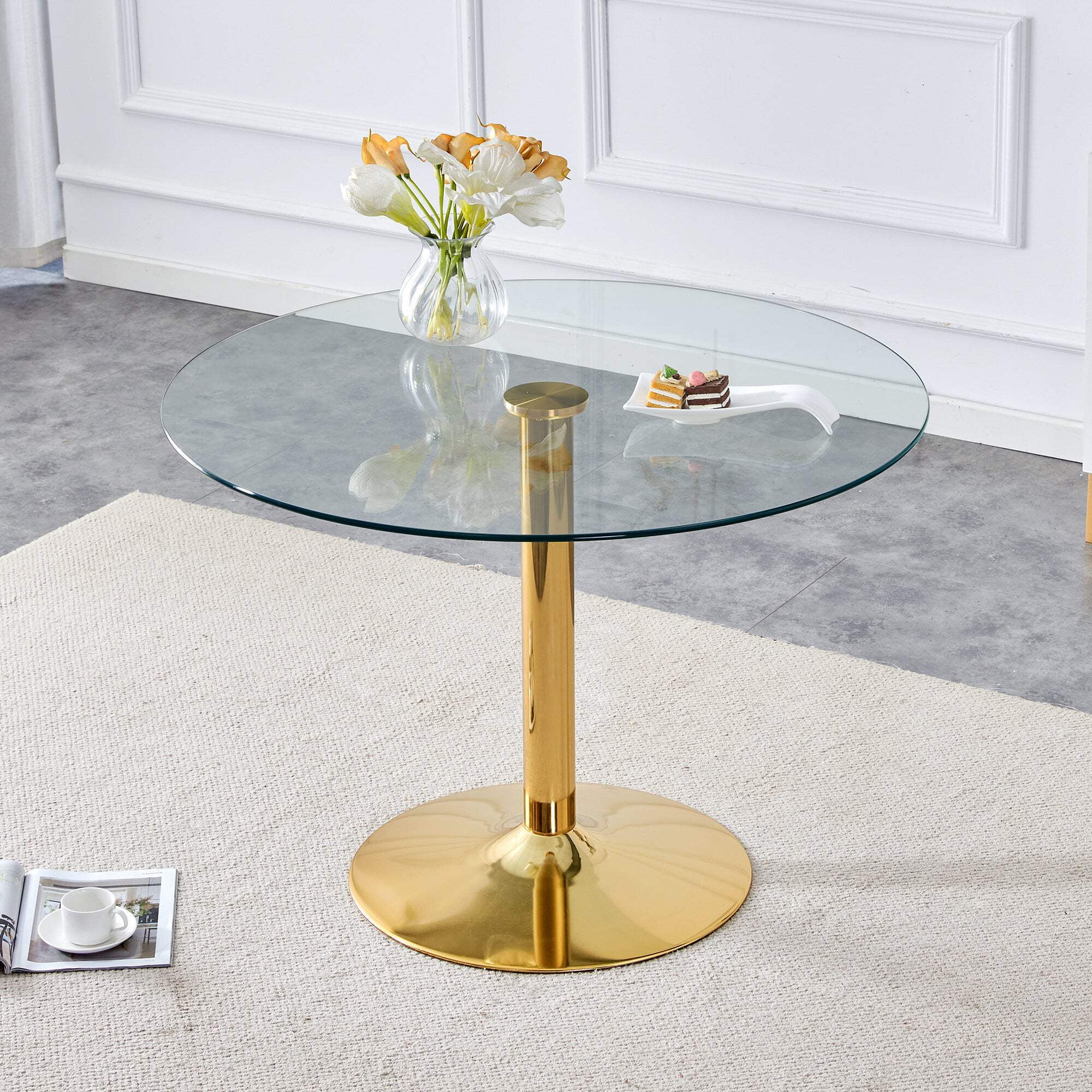 A 42 Inch Diameter Glass Top And A Modern, Minimalist Round Dining