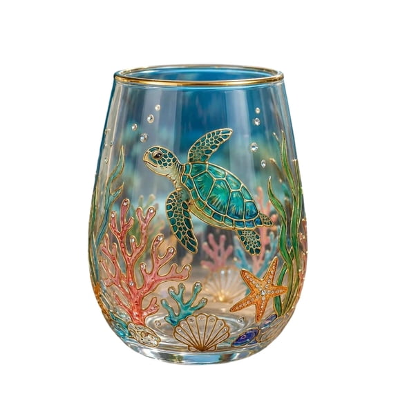 A 420Ml Crystal Whiskey Glass Gold Rim Hand Blown Ocean Animal Tumbler
