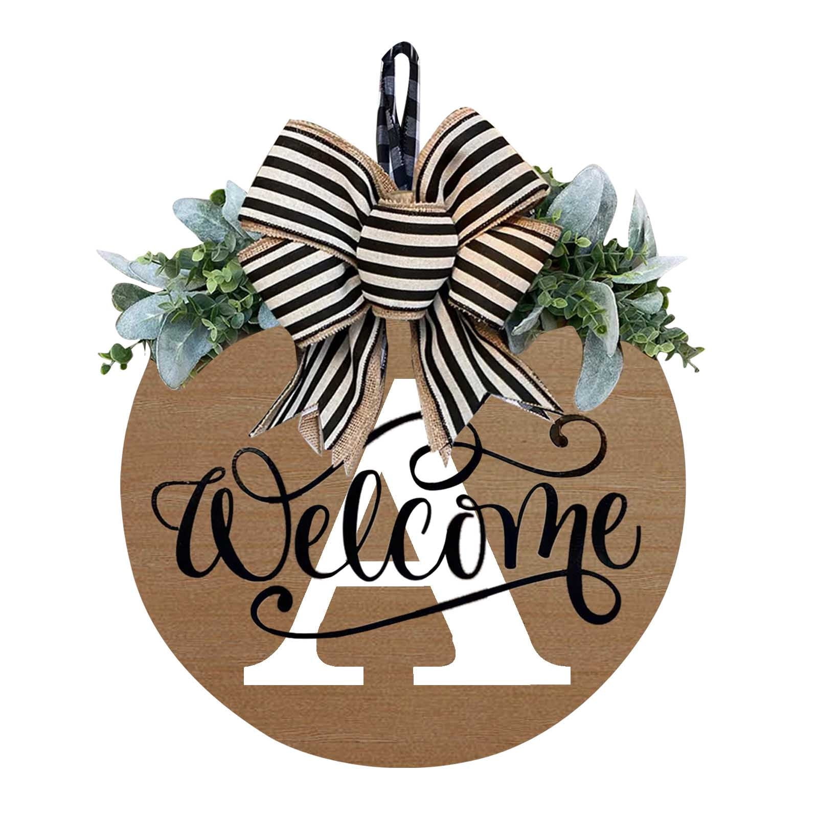 A-422 A Round Wooden Door Plaque With Ribbon Bow For Front Entrance ...