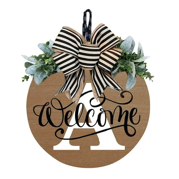 A-422 A Round Wooden Door Plaque With Ribbon Bow For Front Entrance Decorative Hanging Sign 30Cm Farmhouse Style Year Round Display #327j5