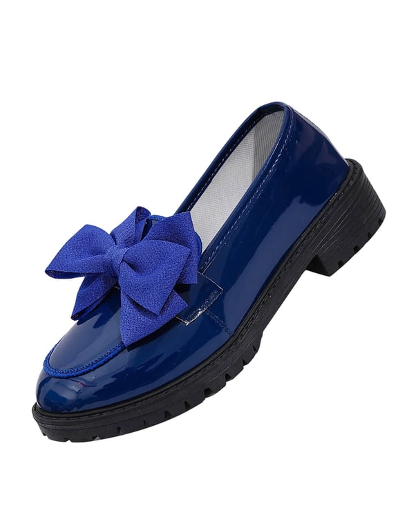 Beige Big Kids Girls Casual Pu Leather Flats Beige Bow Design Fashion Non-Slip Sole Princess Shoes