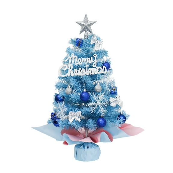A 45Cm Blue Christmas Tree With Snowflakes & Gifts - Full Desktop Decor Set, Led Lights Included