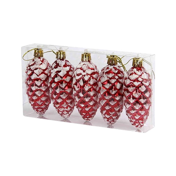 A 5 Pcs Christmas Painted Pinecone Ornaments, Colorful Long Pine Cone Hanging Decor For Tree Wreath, Festive Holiday Craft Supplies