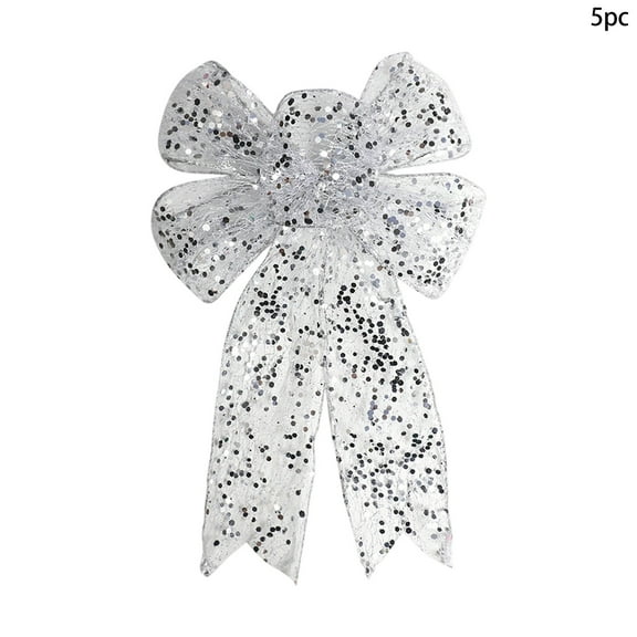 A 5-Piece Christmas Ribbon Bow Set With Mesh And Glitter For Tree Decoration And Holiday Use