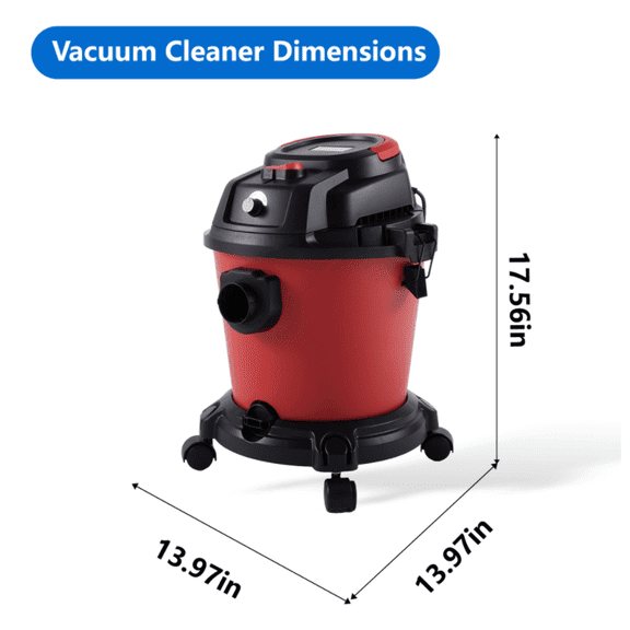 A 5-gallon dual-purpose wet-dry vacuum cleaner in black with 4.3 hp power, featuring a three-in-one design and air blowing function