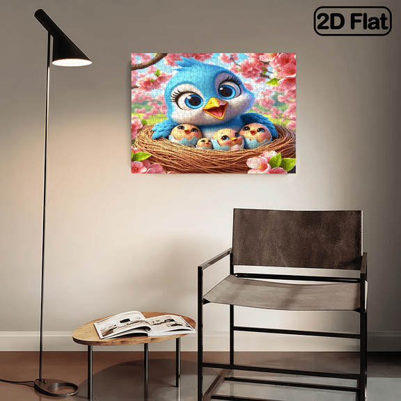 A 500 - piece 2D flat horizontal puzzle of a blue bird with chicks, USA 250th Anniversary, size 20.4 * 14.9 inches.