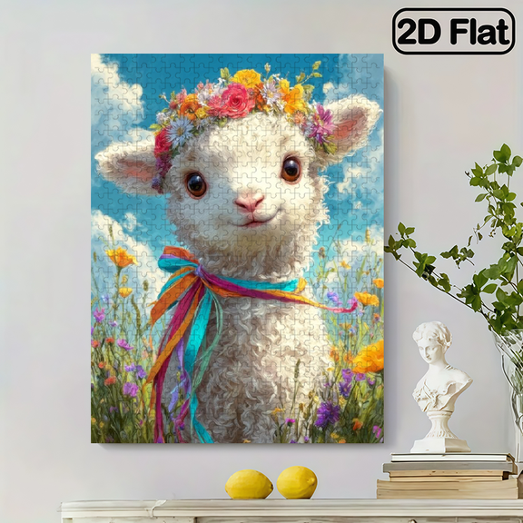A 500pcs Large Adult Puzzle Featuring Cute Floral Sheep, Measuring 20.4x15 Inches. This Challenging Brain Game Is Perfect for Creative Fun.