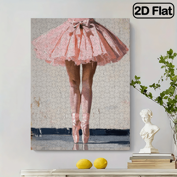 A 500pcs PuzzleElegant Ballet Dancer Art Puzzle for Living Room Decor, Pink Canvas Print, Lightweight and Durable, Perfect for Home Wall Art,
