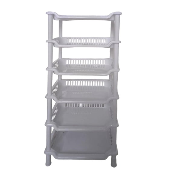 A 6-Tier Plastic Storage Shelf Organizer Square Design For Living Room Bedroom Kitchen Bathroom Space Saving Multi-Purpose Rack 29.53 Inches Tall