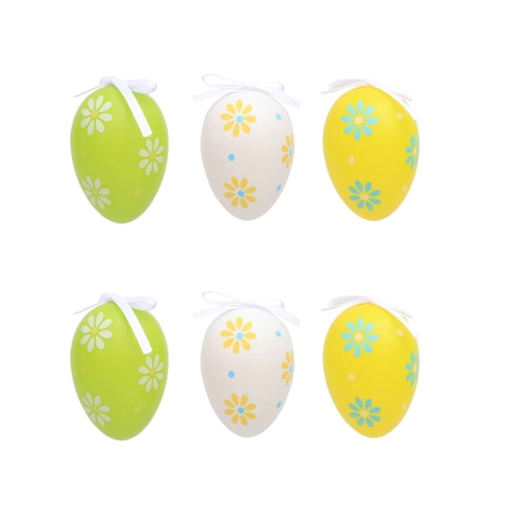 A 6Pcs Multicolor Plastic Easter Egg Hanging Decorations With Hooks For Home Party Scene Arrangement