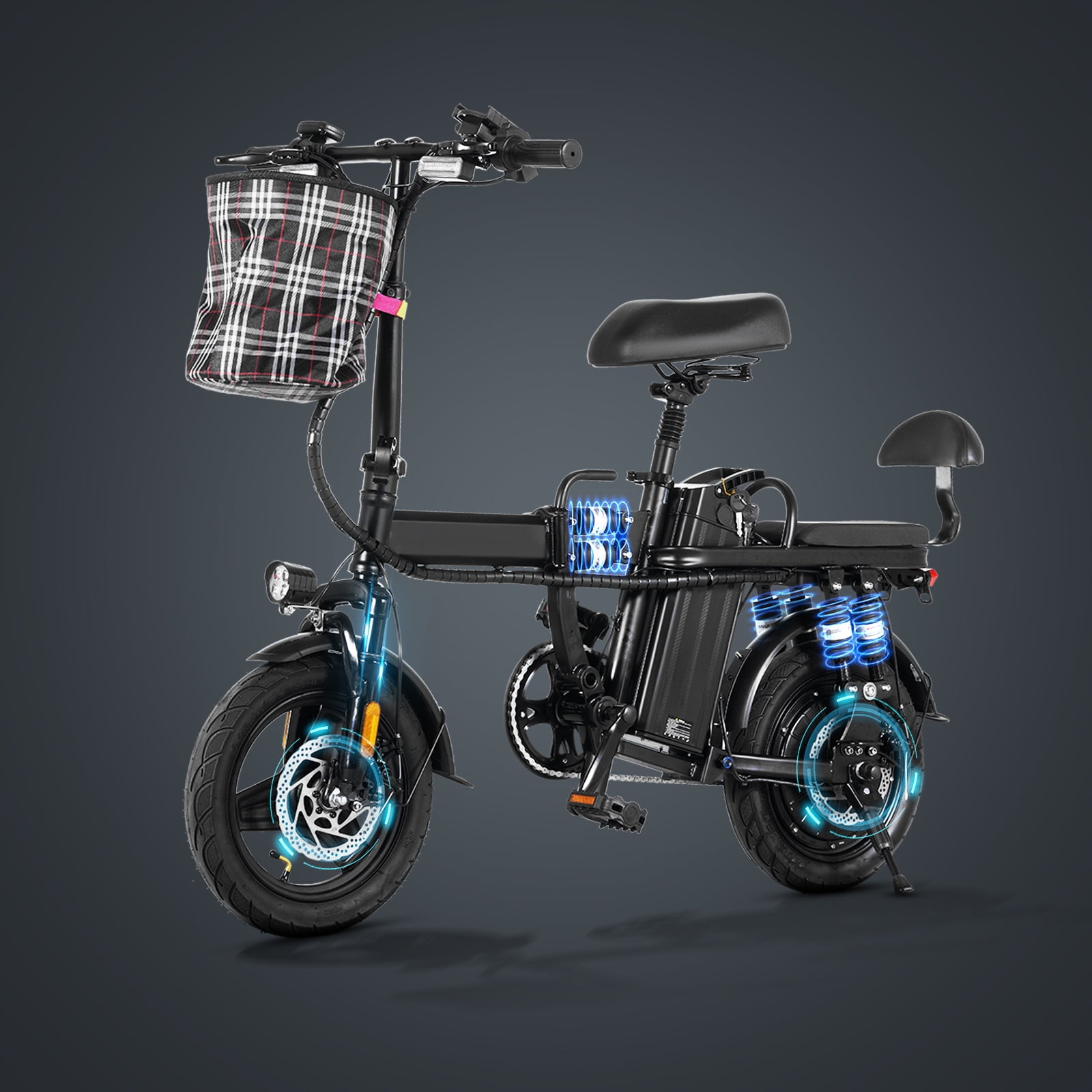 A-77 48V/16Ah Electric Bicycle Folding Electric Bike for Adults,14" Ebike Urban City with 9 Shock Absorptions Motor 500W, speed 20 miles, UL2849