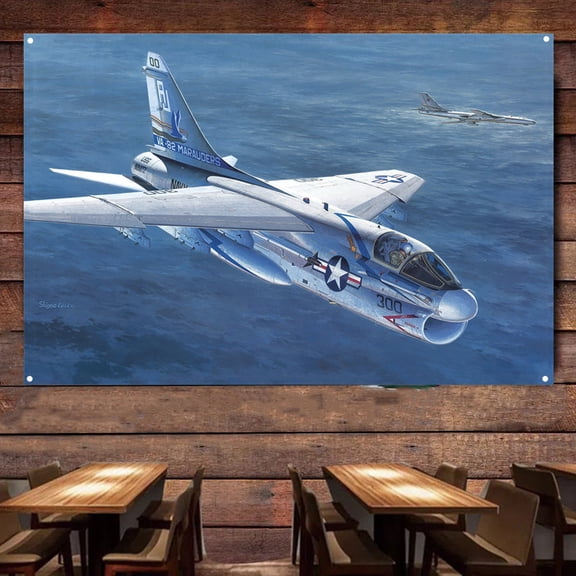 A-7D E Corsair II (US Air Force Navy Attacker) Fighter Plane Poster Wall Hanging Flag - 38" x 57" Air Force Art Banner For Military Buffs - Home Wall Decoration Painting - Best Gift for Army Fans