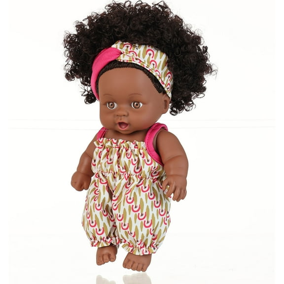 A 8 Inch Black Baby Doll With Combable Curly Hair Realistic Features And Soft Body For Toddlers And Kids