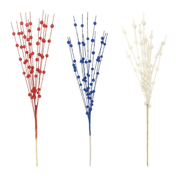 A-992 Independence Day Centerpiece Branch Arrangement Family Indoor Party Decor Golden Powder Ball Floral Bundle Patriotic Holiday Table Decor 17 Inch Tall