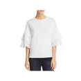 thumbnail image 1 of A+A Collection Womens Eyelet Ruffle Sleeves Pullover Top White M, 1 of 2