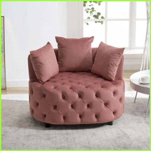 A&A Furniture Modern Classic Barrel Accent Chair - Pink Fabric Upholstery, Single Seat for Living Room, Plush Comfort