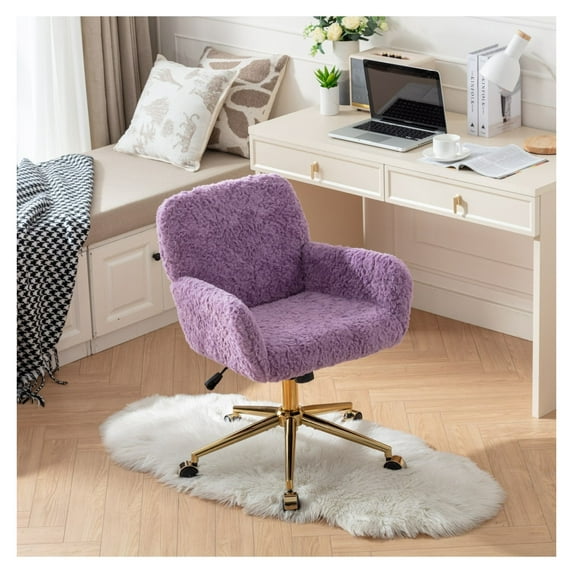 A&A Furniture Office Chair,Artificial rabbit hair Home Office Chair with Golden Metal Base,Adjustable Desk Chair Swivel Office Chair,Vanity Chair()