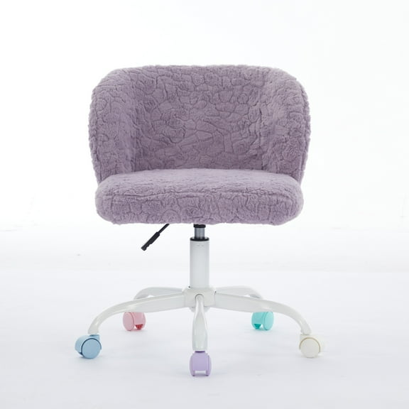 A&A Furniture Violet Faux Fur Office Chair - Plush Artificial Alpaca Wool Desk & Vanity Chair with Metal Base, Adjustable Swivel, Ergonomic Lumbar Support, Shed-Free & Breathable, 21.5"W