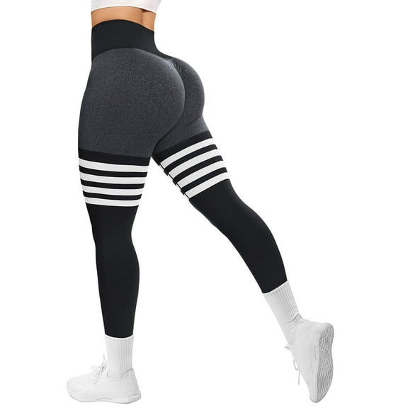 A AGROSTE Seamless Workout Leggings for Women Scrunch Butt Lifting Leggings Booty High Waisted Yoga Pants Gym Leggings Black-S
