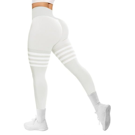 A AGROSTE Seamless Workout Leggings for Women Scrunch Butt Lifting Leggings Booty High Waisted Yoga Pants Gym Leggings White-L