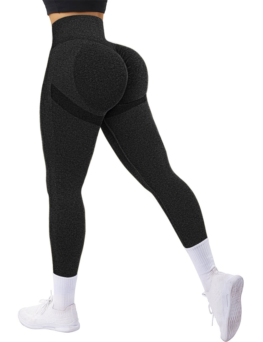 SEASUM Women High Waisted Workout Yoga Pants Butt Lifting Scrunch Booty Leggings  Tummy Control Anti Cellulite Textured Tights #1 U-capris Black Large