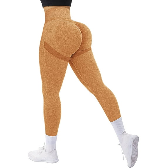 A AGROSTE Scrunch Butt Lifting Seamless Leggings Booty High Waisted Workout Yoga Pants Anti-Cellulite Scrunch Pants Brown-S
