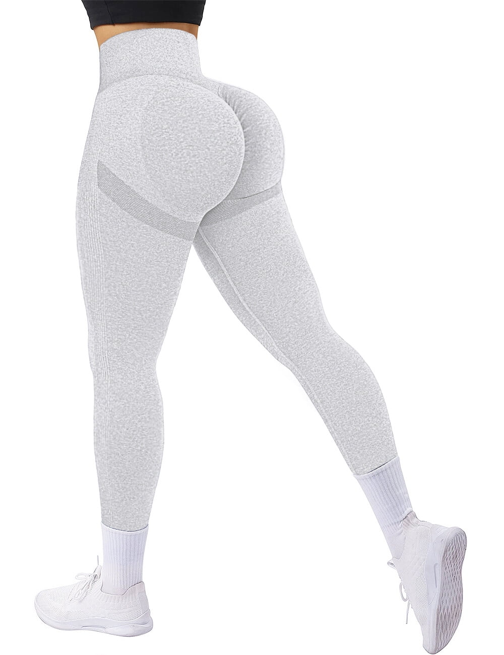 A AGROSTE High Waisted Booty Yoga Pants Seamless Butt Lifting leggings  Workout Gym Butt Leggings Grey-M