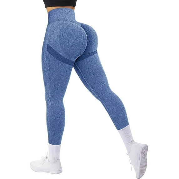 A AGROSTE Scrunch Butt Lifting Seamless Leggings Booty High Waisted Workout Yoga Pants Anti-Cellulite Scrunch Pants Light Blue-L
