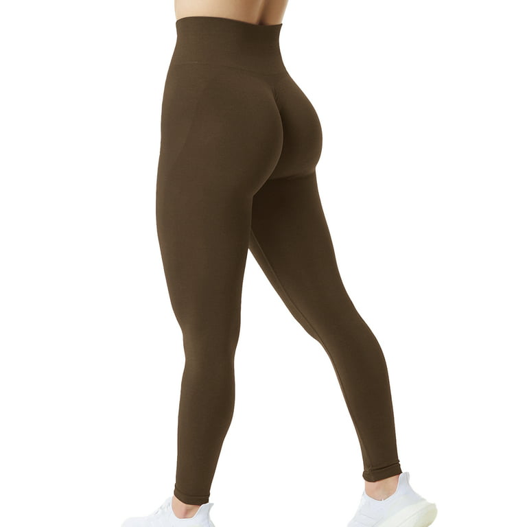 A AGROSTE Seamless Butt Lifting Leggings for Women Booty High Waisted  Workout Yoga Pants Scrunch Gym Leggings Coffee-L