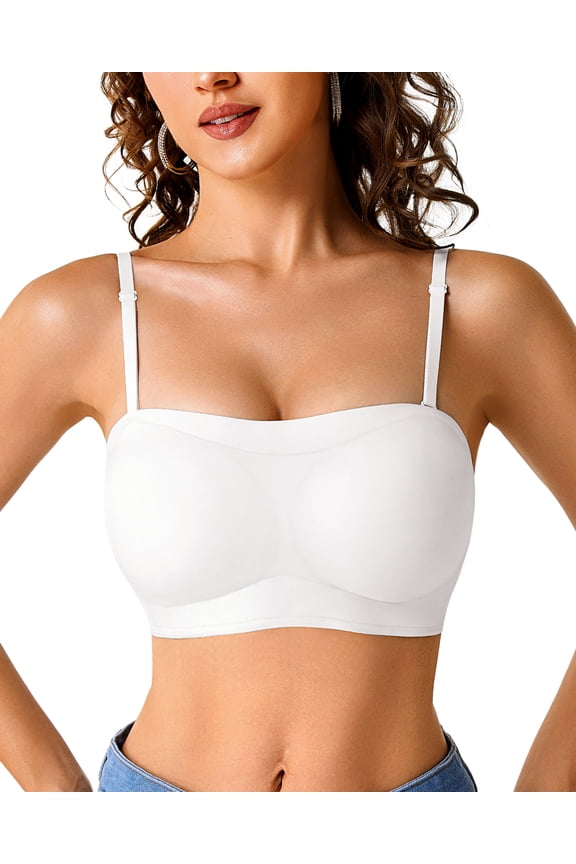 Strapless Bras for Women Push Up Supportive Bandeau Jelly Bra Non Slip Seamless Wireless Padded Tube Bra Invisible Comfortable