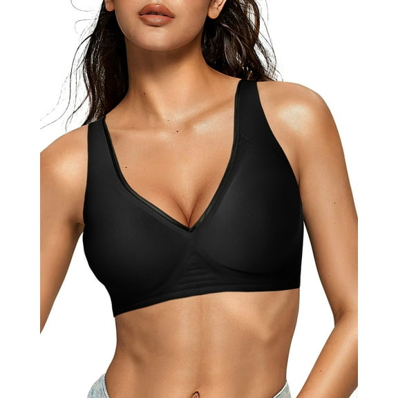 A AGROSTE Women Deep V Push up Wireless Jelly Bras Mesh Comfortable No Underwire Seamless Bralette with Support and Lift Plunge T-Shirt Bras