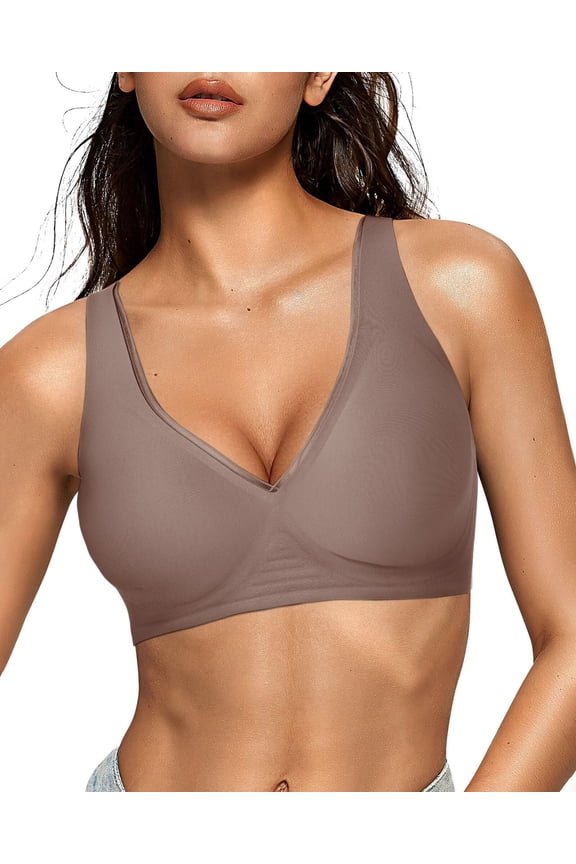 Women Deep V Push up Wireless Jelly Bras Mesh Comfortable No Underwire Seamless Bralette with Support and Lift Plunge T-Shirt Bras