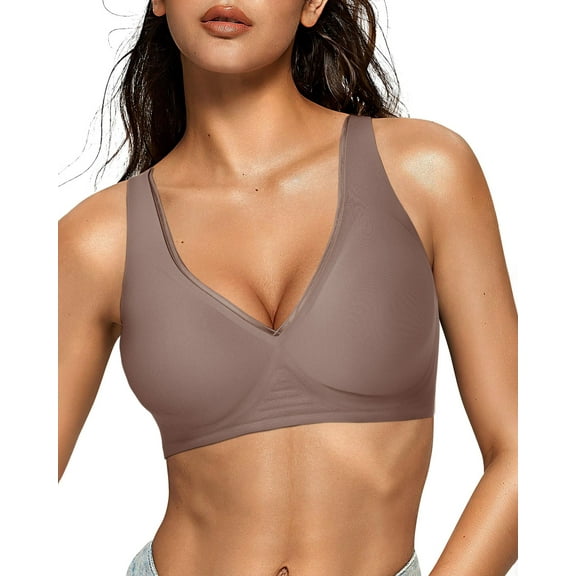 A AGROSTE Women Deep V Push up Wireless Jelly Bras Mesh Comfortable No Underwire Seamless Bralette with Support and Lift Plunge T-Shirt Bras